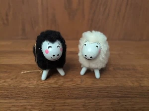Wooly Wooden Sheep Christmas Tree Ornaments Lot of 2: Black Sheep & White Sheep - Picture 1 of 24