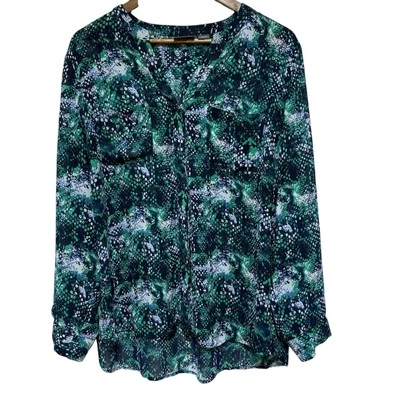 Blusa Covington Mujer 1X Verde Azul Estampado Piel de Serpiente Ligera Botón Top Foto 1 de 4