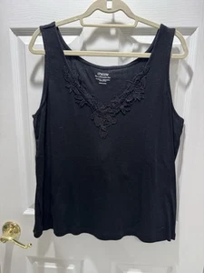 Chico’s The Ultimate Tee Black Lace Cami Tank Basic Knit Size 3 100% Cotton - Bild 1 von 5