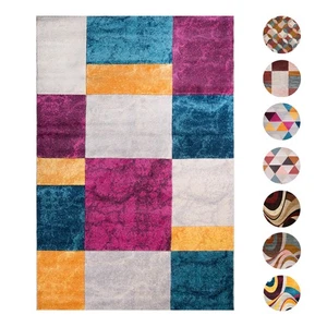 Modern Geometric Area Rug Blocks Swirls Multi-Color Floor Decor Carpet - Picture 1 of 28