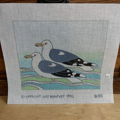 Gay Huntley 1993 Hand Painted Seagulls Needlepoint Canvas 14 Count - Image 1 of 4