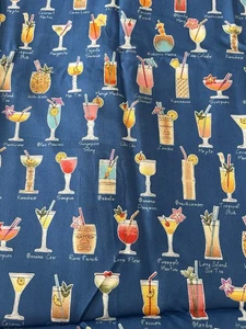 Tori Richard Hawaiian Tiki Fabric Blue W/a Variety Of Different Cocktail Drinks - Picture 1 of 12