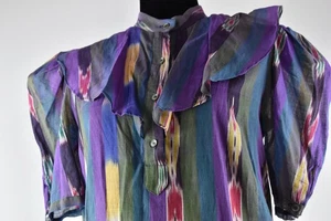 Vintage Geoffrey Beene Gr. 8 mehrfarbig hochgeschlossen Baumwolle Kurzarm Bluse Top Puff - Bild 1 von 13