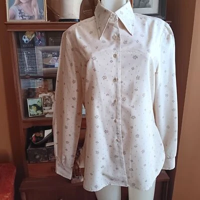 Vintage 1980s Womens Western Shirt Large Secretary Nylon Sears Tan sz 14 Floral  - Image 1 of 4
