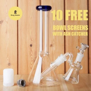 10" Glass Beaker Bong Ash Catcher Water Smoking Tobacco Pipe 14MM Bowl 10 Screen - Picture 1 of 8