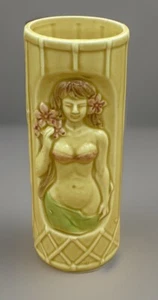 Orchids Of Hawaii Tiki Mug Hula Girl Bamboo Yellow Glaze 6.75" Tall Japan - Picture 1 of 6