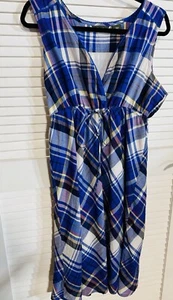 Eddie Bauer Women Size XL Cotton Drawstring A line Check Plaid Dress Blue - Picture 1 of 11