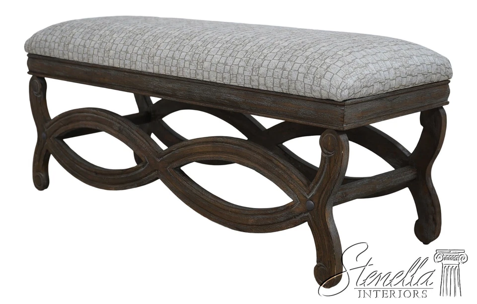 L68198: Banco de ventana con marco tallado gris rústico Foto 1 de 4