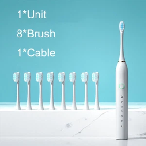 1set Sonic Electric Toothbrush Rechargeable Waterproof 8x DuPont Heads USB - Picture 1 of 12