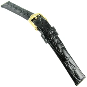 14mm Gilden Luxury Genuine Unstitched Calf Crocodile Grain Black Watch Band LONG - Picture 1 of 5