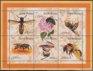 GUINEA BISSAU # GUB005 CPL MNH S/S of 6 DIFF FLOWERING BEES - Picture 1 of 1