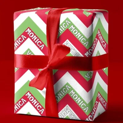 Unique Custom Wrapping Paper Roll Name Personalized Christmas Zigzags Gift Wrap - Image 1 of 4