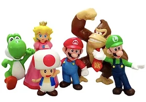JUEGO/6 SUPER MARIO LUIGI YOSHI Donkey Kong SAPO Juguete Exhibición FIGURAS TOPPERS PASTEL - Imagen 1 de 5