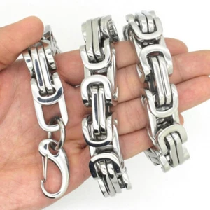 7-11" Heavy 12mm Men's 316L Stainless Steel Cool Silver Byzantine Chain Bracelet - Picture 1 of 4