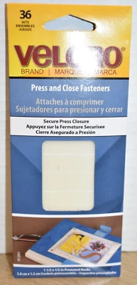 New in Package Velcro ® Brand Press & Close fasteners 36 sets 1.5" x .50" premat - Image 1 of 4