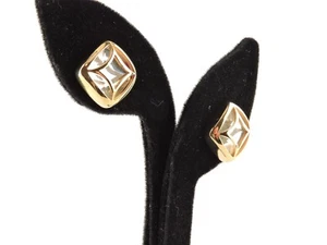 Stainless Steel Gold IP Beveled Glass Diamond Shaped Earrings - Picture 1 of 7