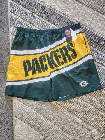 FOCO Official NFL Green Bay Packers Big Wordmark Swim Trunks Board Shorts, XL Cover