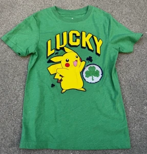 Kid's Pokemon Pikachu Lucky Green Sequin T Shirt Graphic Tee S Small - Picture 1 of 5