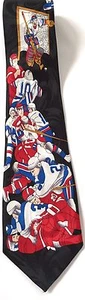 Ice Hockey Team Neck Tie Cartoon Players Fight Red Black Blue White 3.75 x 60in - Picture 1 of 9