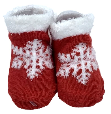 圣诞节婴儿雪花短靴 0-6 Mo 岁红色白色带雪花全新 — 第 1/4 张图片