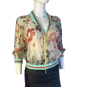 Blusa estilo bombardero PLEIN SUD NUEVA CON ETIQUETAS y2k floral seda transparente con cremallera FR 40 US 8 - Imagen 1 de 7