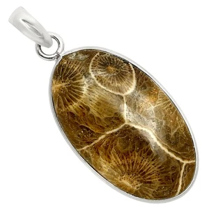Natural Flower Fossil Coral 925 Sterling Silver Pendant Jewelry P-1001 - Picture 1 of 5