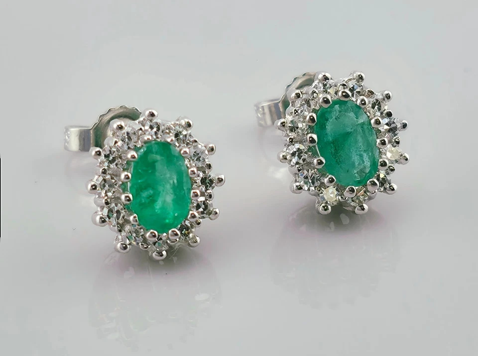 Smaragd Diamant Ohrstecker Gold 585 * 14 k Weißgold - Bild 1 von 4