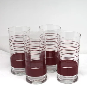 Set 4 bicchieri vintage Libbey rossi trasparenti a righe 16 oz refrigeratore da bere - Foto 1 di 6