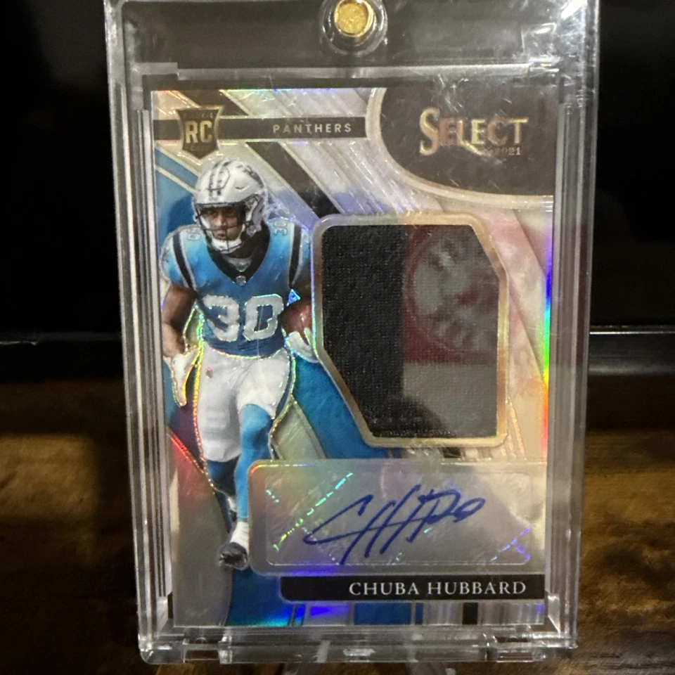 2021 Panini Select #JRS-CHU Chuba Hubbard Rookie Patch Auto Silver Prizm /99 RC - Image 1 of 4