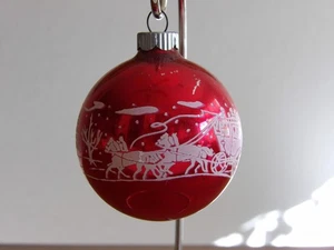 Vintage glänzend Brite rot Kutsche Pferd Schablone Glas Weihnachtsschmuck 2,25" - Bild 1 von 9