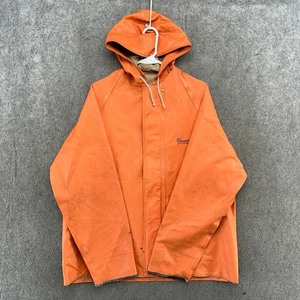 VTG Grundens Jacket Mens M? Orange Logo T Snap PVC Fishing Hooded Raincoat 90s - Picture 1 of 7