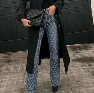 Zara TRF High Waist Strass Glitzer Wide Leg Jeans 10 Blogger Fav Insta Viral - Bild 1 von 18