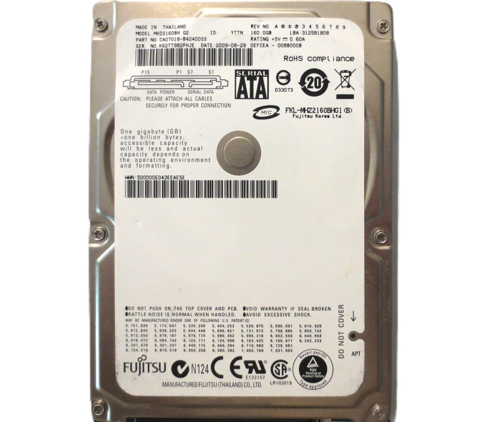 MHZ2160BH G2 CA07018-B42400SS 0EFCEA-008B000B Thailand 160gb Sata 2009-08 - Image 1 of 1