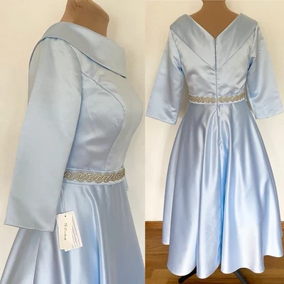 NWT LanTing Bride BLUE Satin *Large* Vintage-Inspired V-Back Retro Wedding Dress - Image 1 of 4
