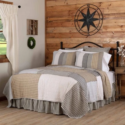 Farmhouse California King Quilt Grey Reverse Seams Hand Bedroom Decor VHC Brands - Image 1 of 4