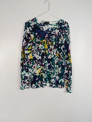 Ann Taylor Multicolor Watercolor Floral Cardigan Sweater 100% Cotton XL - Image 1 of 4