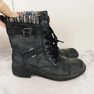 Mujeres Rocket Dog Negro Gris Trueno Medio Pantorrilla Botas Motociclista Rock Imitación Cuero UK7 - Imagen 1 de 8