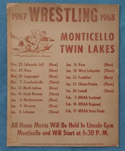 Monticello Twin Lakes Indiana High School State Wrestling Schedule Signo 1967 - Imagen 1 de 6