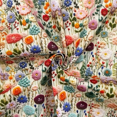 SPRING FLOWERS Polycotton Fabric Digital Printed Crafts 3D - 3 metre length - Image 1 of 3