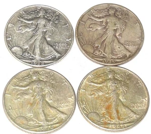 90% Silver Walking Liberty Half Dollars 1938, 1939, 1940 and 1942 Lot W-31 - Picture 1 of 2