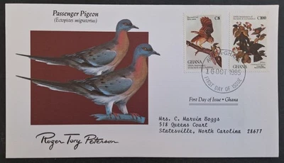 1985 Ghana Audubon Birds Passenger Pigeon FDC 2 stamps Accra - Image 1 of 2