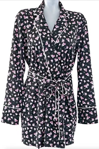 NUEVO EXPRESS ONE ELEVEN NEGRO ROSA ROSA BROTE FLORAL CINTURÓN KIMONO BATA TALLA XS/S - Imagen 1 de 7