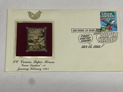 GREEN LANTERN DC COMIC SUPER HEROES 22KT GOLD REPLICA STAMPS FIRST DAY OF ISSUE - Image 1 of 4