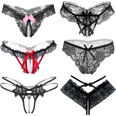 String Set Damen Baumwolle Blumen  Schwarz Offener Schritt Thongs - Bild 1 von 2