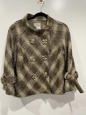 Chaqueta artística Alberto Makali para mujer talla 10 dorada metálica tweed con joyas a presión Foto 1 de 4