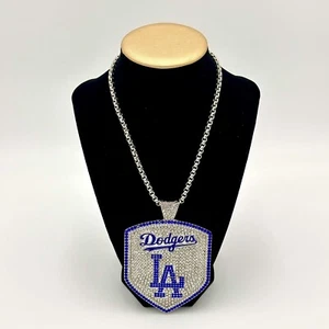 Los Angeles Dodgers Baseball Jewelry Bling Pendant Silver Necklace Chain 24 In - Picture 1 of 6