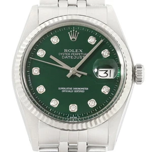 Rolex Mens Datejust Green Diamond Dial 18K White Gold Steel Watch w/ Folded Band - Picture 1 of 7
