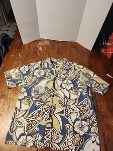 VINTAGE Hilo Hattie Hawaiian Shirt Size Xl 70's MADE IN HAWAII USA Blue Hibiscus - Picture 1 of 5