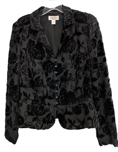 Vintage Y2K Talbots Blazer Jacket Size 8 Black Velvet Burnout Floral Classic - Picture 1 of 8