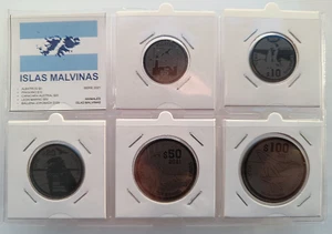MALVINAS ARGENTINA SET OF 5 COINS 5 - 100 DOLLARS 2021 ANIMALS PLASTIC UNC - Picture 1 of 2
